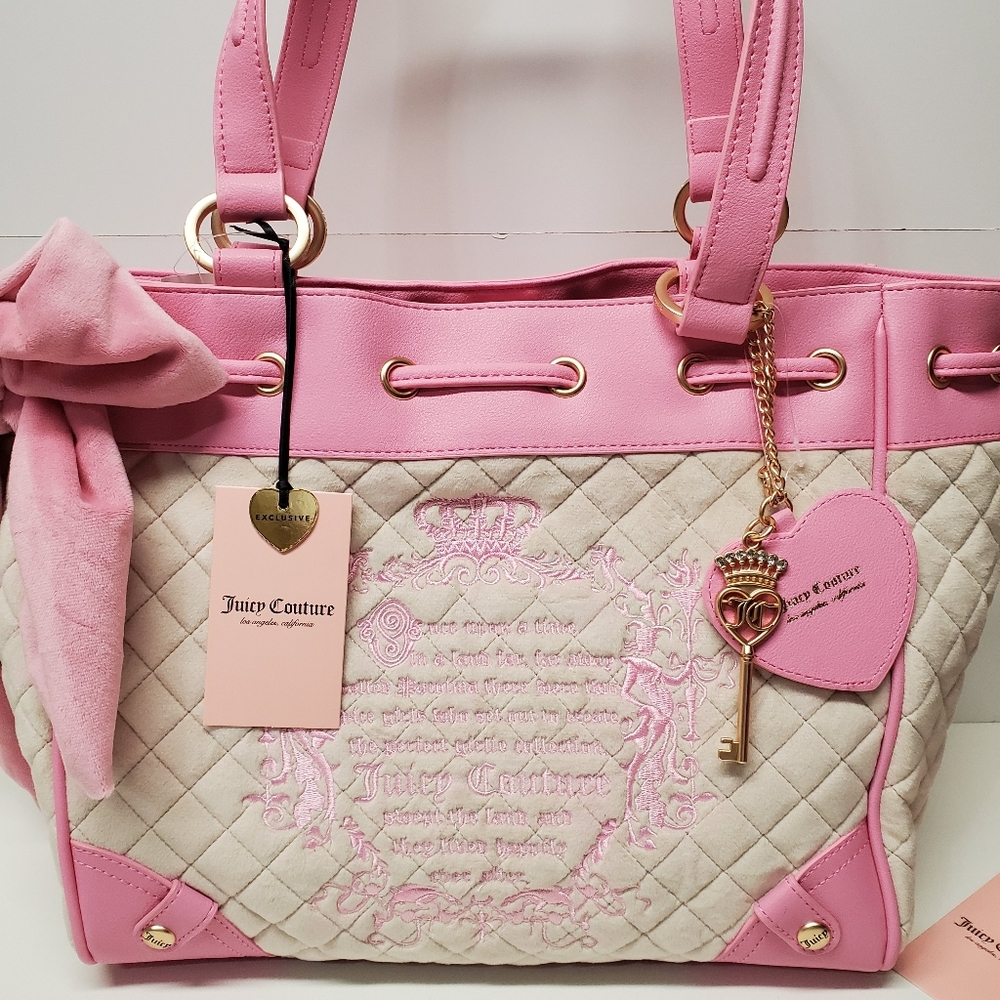 Juicy Couture Daydreame Pink Juicy Tale Tote with Heart Key Charm